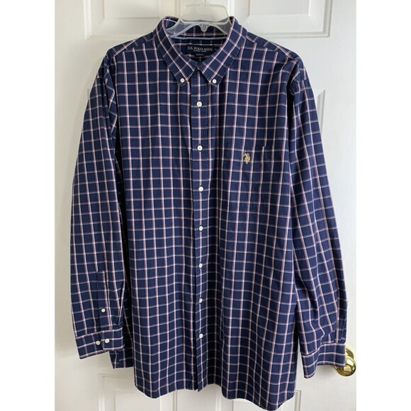 US POLO ASSN Mens Long Sleeve Shirt Size 3XLT Plaid Cotton Blend Button Front - Picture 1 of 13